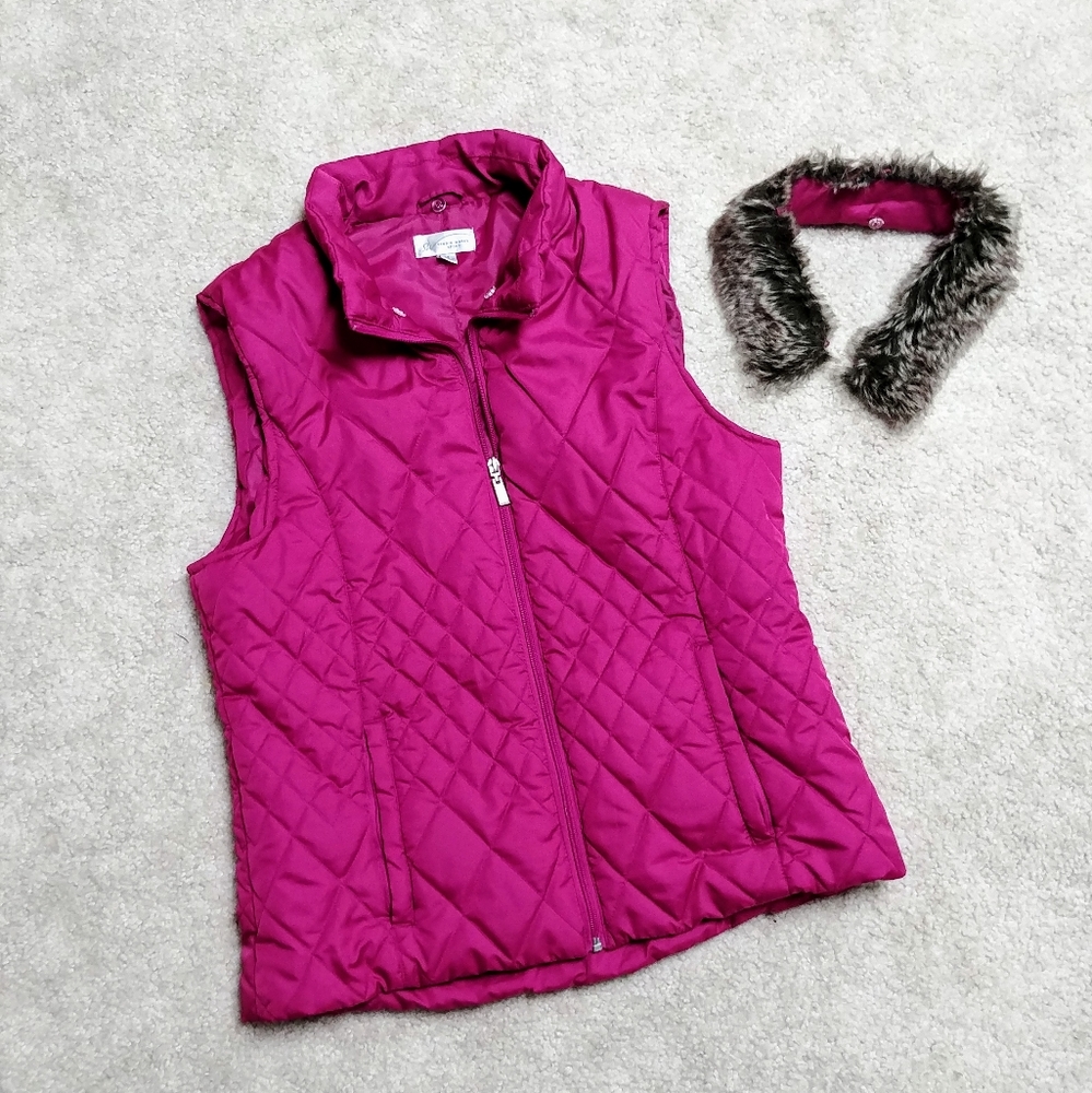 Fuschia Vest w/Faux Fur Removable Collar
